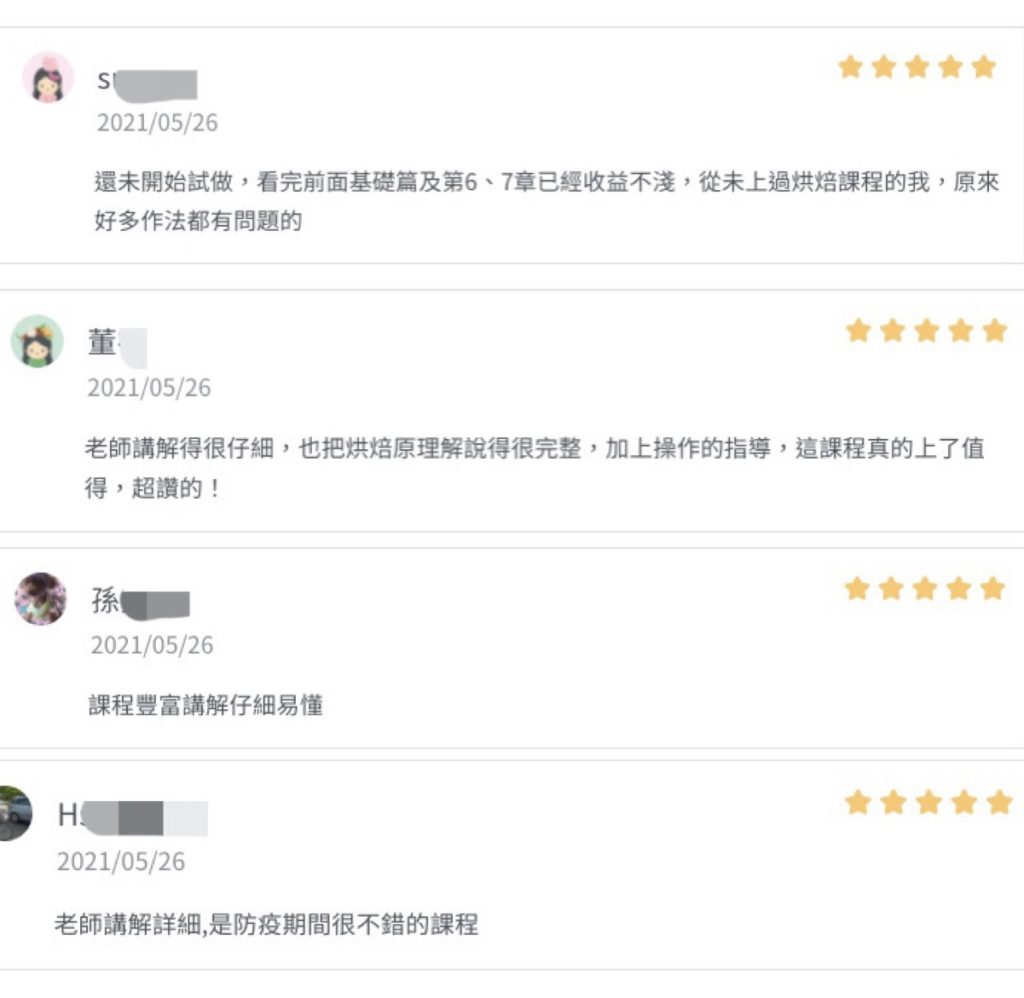 學會日式經典乳酪甜點｜ 帶走烘焙名店的 15+6 款秘笈
課程評價